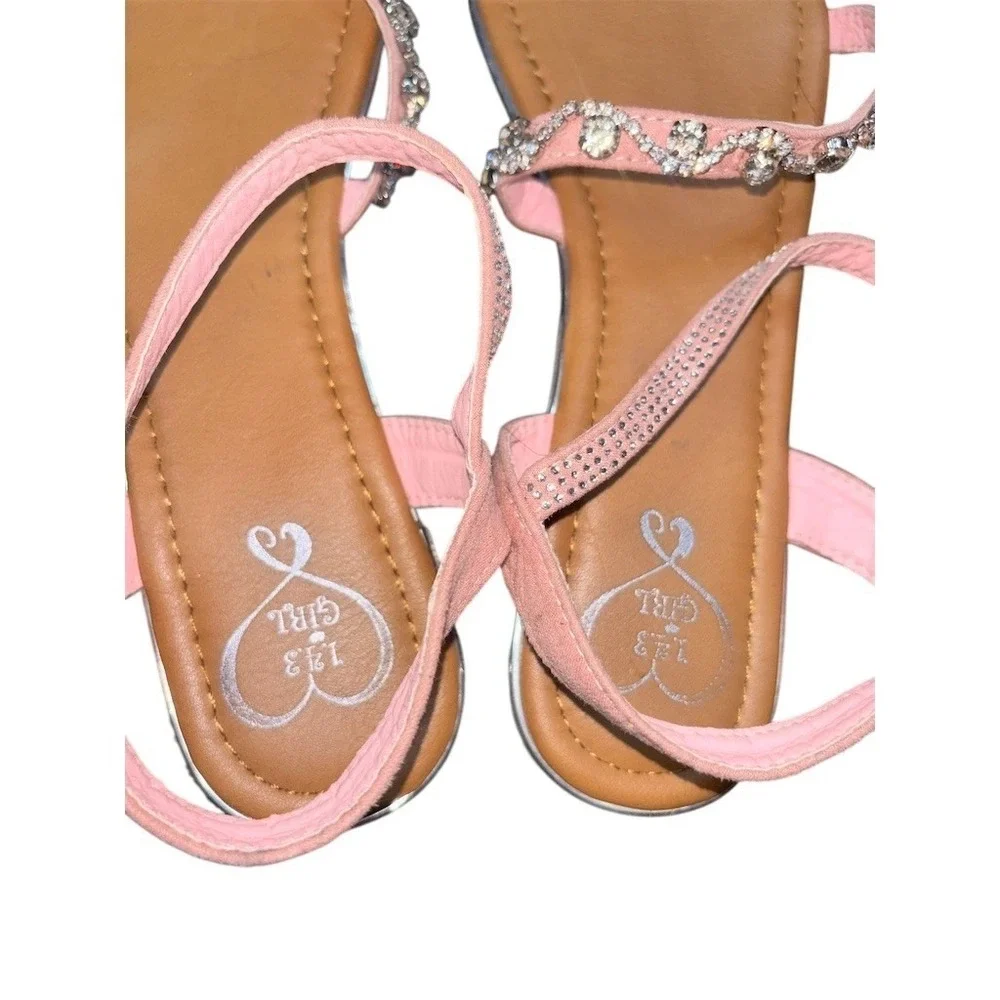 Women's  Dress Sandals Size 10 Pink Rhinestone Ankle Strap Flat Buckle